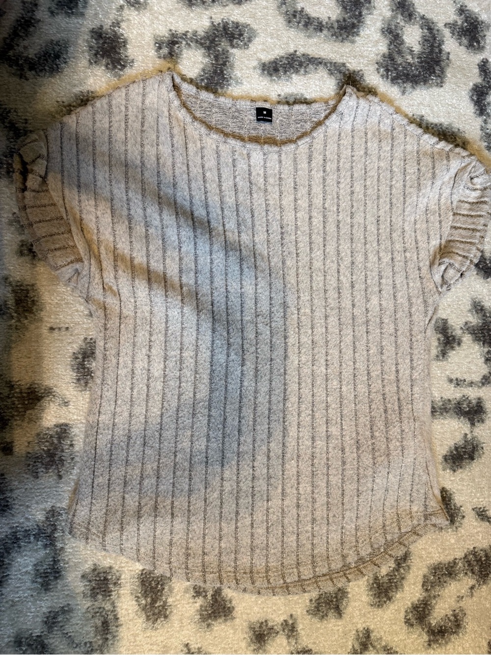 SHEIN Light Gray Striped Short-Sleeve Crew Sweater